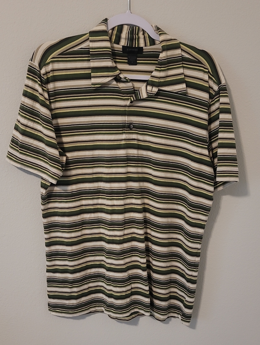 Express Striped Polo Shirt in Green, Cream, and Black
